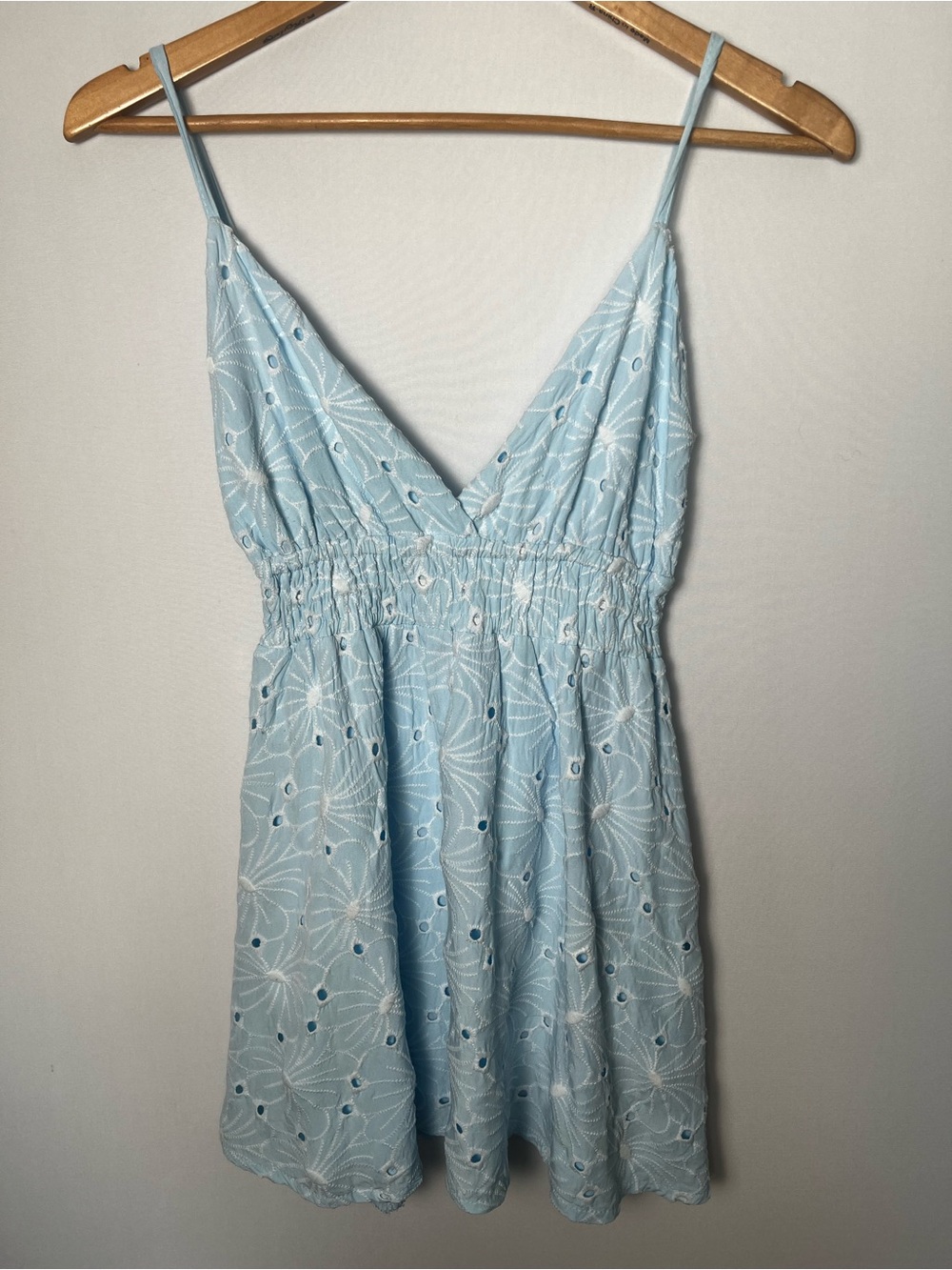 Ocean Drive Women’s Eyelet Mini Dress Blue Medium Boho Beach Summer